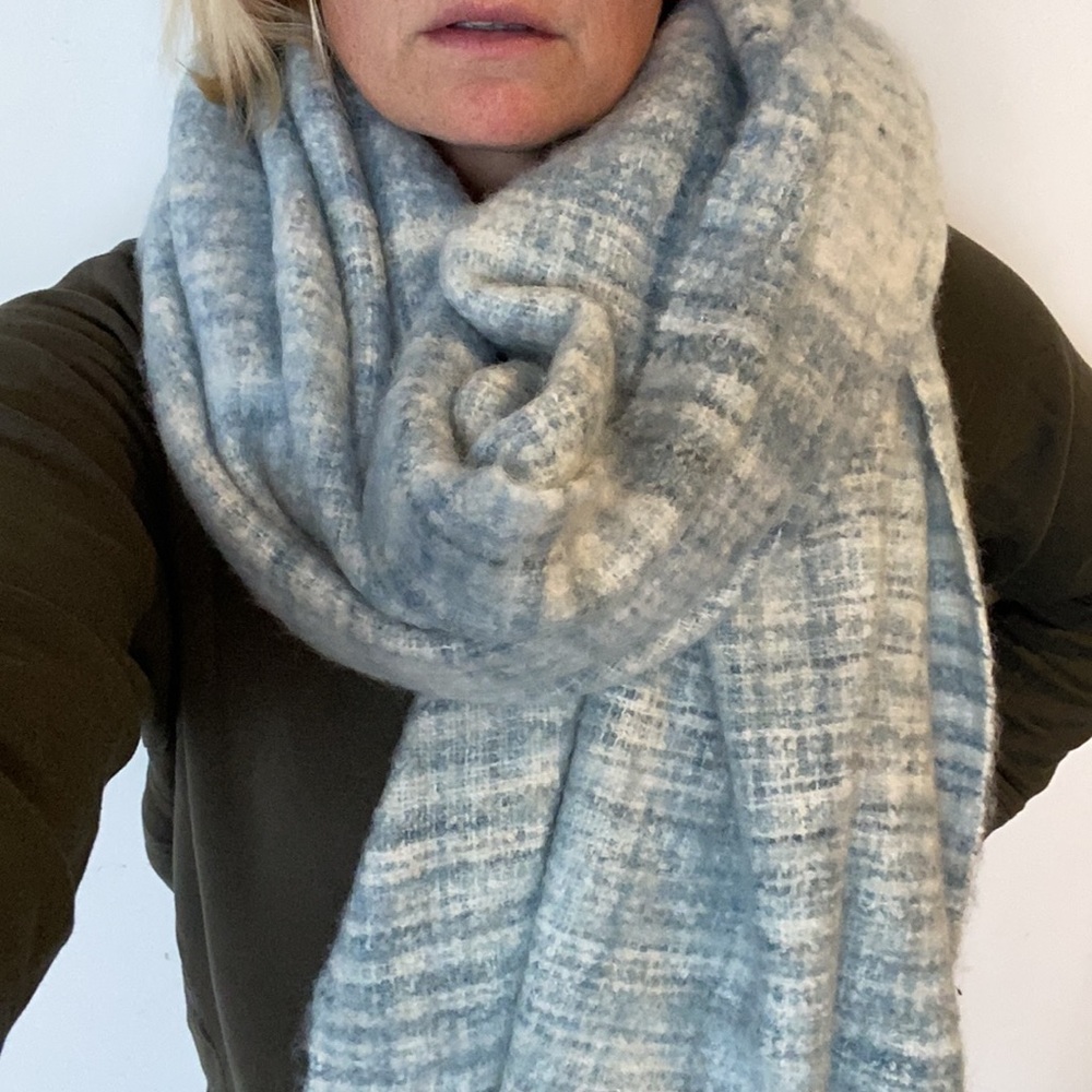 NWT Anthropologie blue plaid blanket scarf wrap